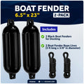 2-Pack Twin Eye Ribbed Boat Fenders 6.5 x 23 Inch, Black