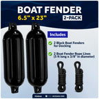 2-Pack Twin Eye Ribbed Boat Fenders 6.5 x 23 Inch, Black