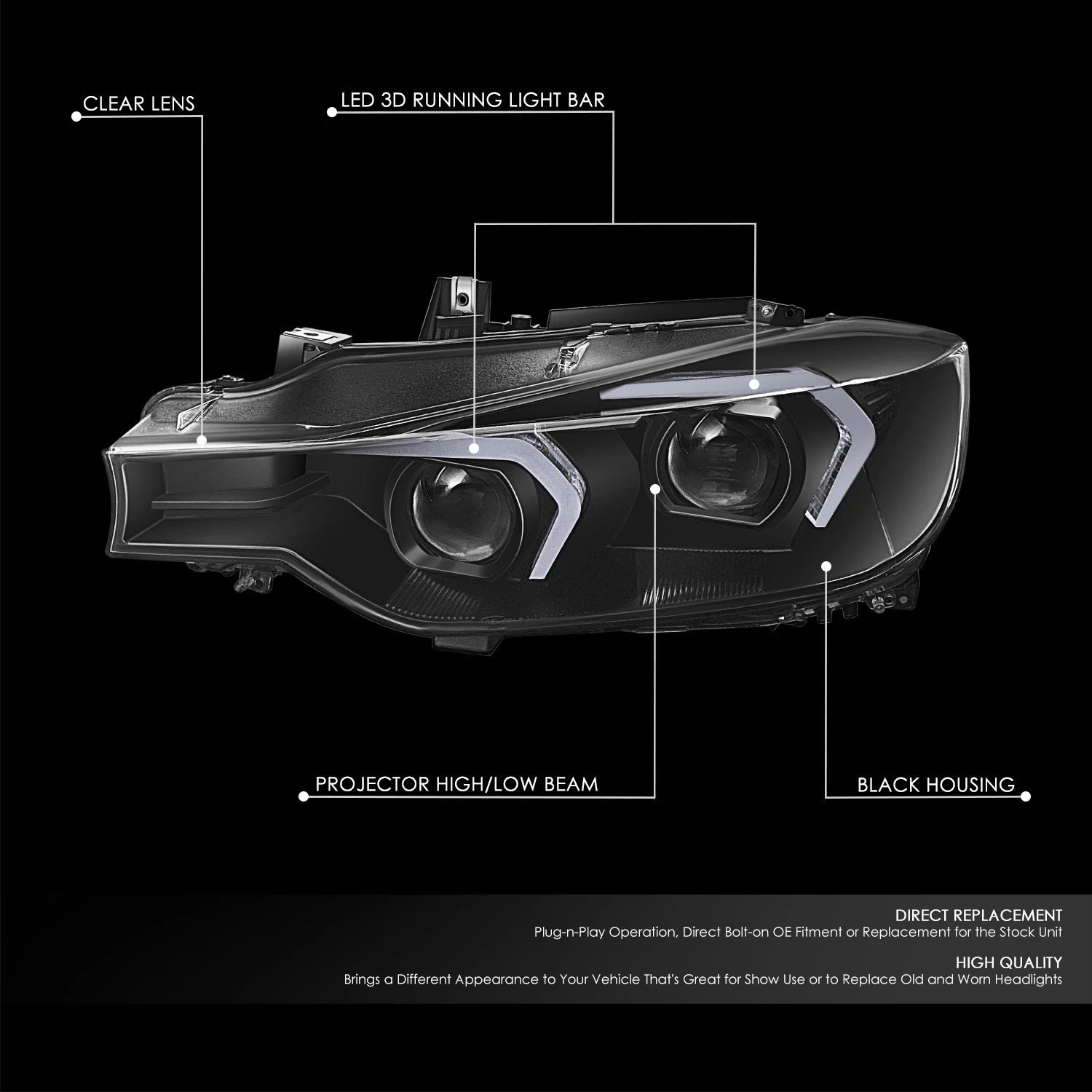 LED Swoosh-Projector Headlight for BMW 320I 328D (2012–2015)