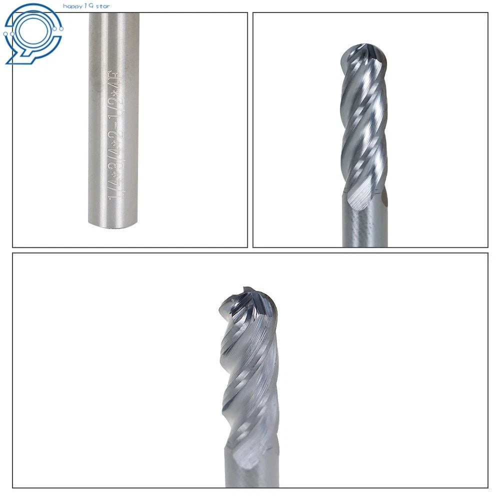 5 PCS 1/4" 4 Flute Ball Nose Carbide End Mill TIALN Coated