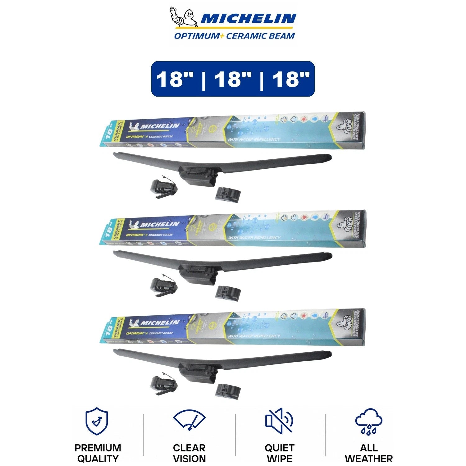 Set of 3 Michelin Optimum+ 18" Ceramic Beam Wiper Blades for Mazda 86-89
