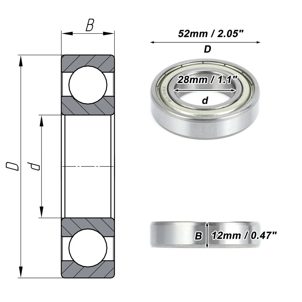 Deep Groove Ball Bearing 28x52x12mm for Scooter Skateboard (1 Pc)