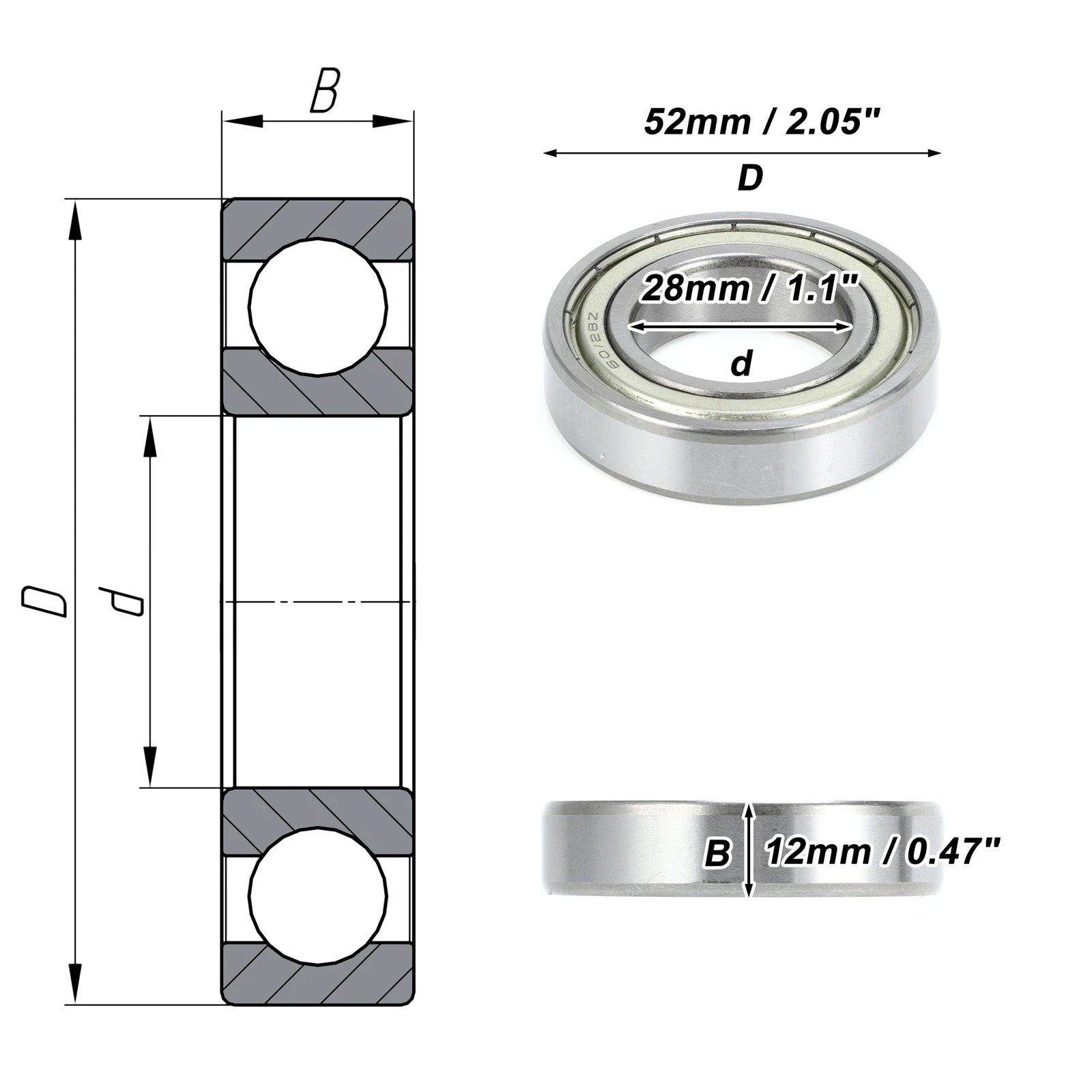 Deep Groove Ball Bearing 28x52x12mm for Scooter Skateboard (1 Pc)