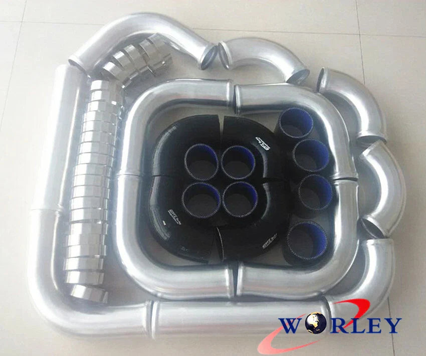 600x300x76mm Front Mount Intercooler + 3" Aluminum Piping + Hose for Car Model