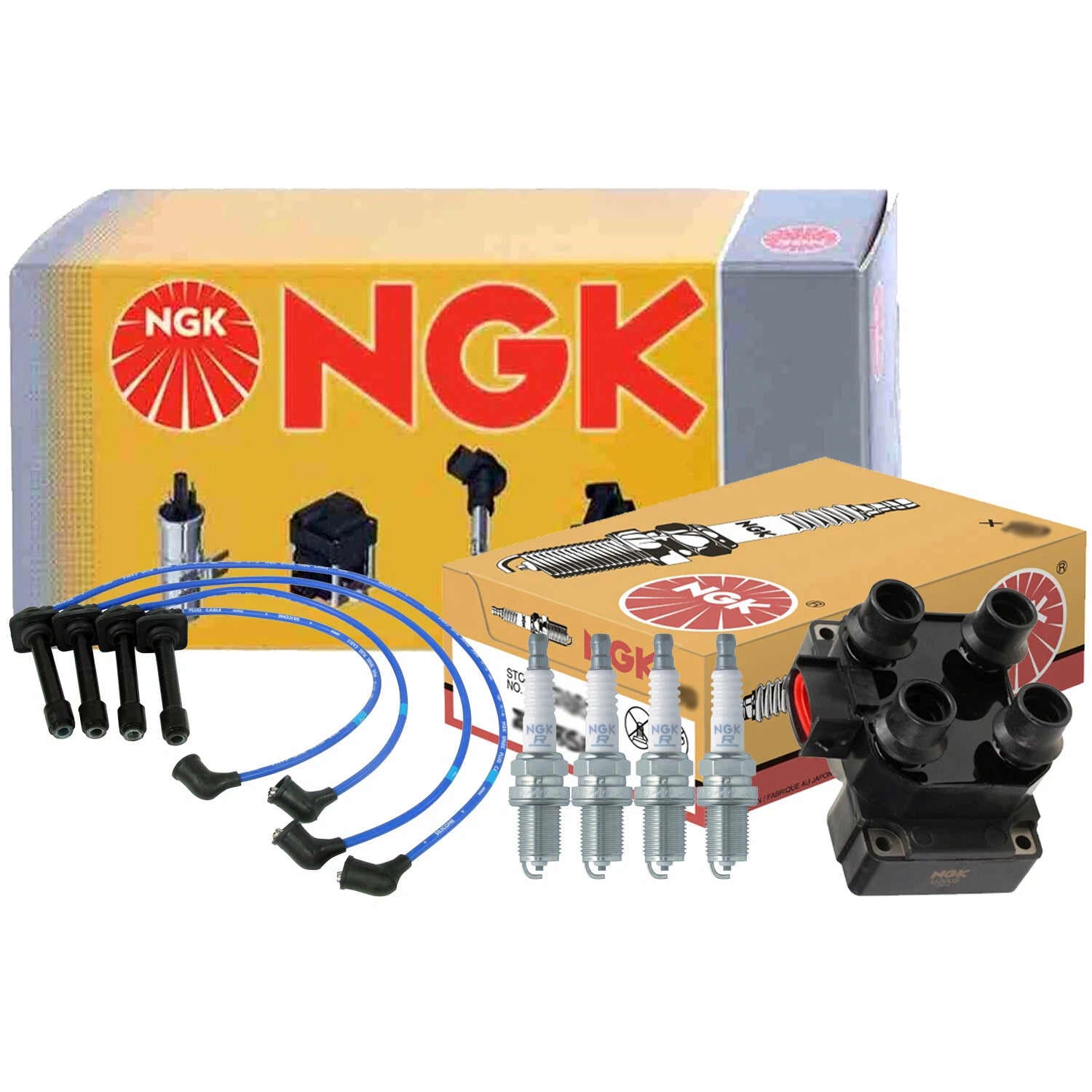 NGK DIS Ignition Coil Wires & 4 Spark Plugs Kit for Ford Probe (1989–1992)