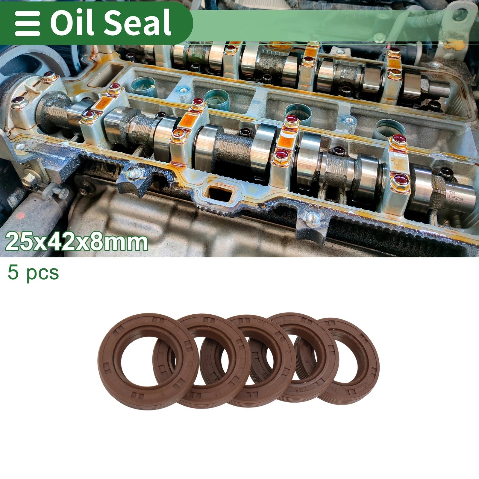 Set of 5 Oil Seals FKM Rubber 25x42x8mm for High Pressure