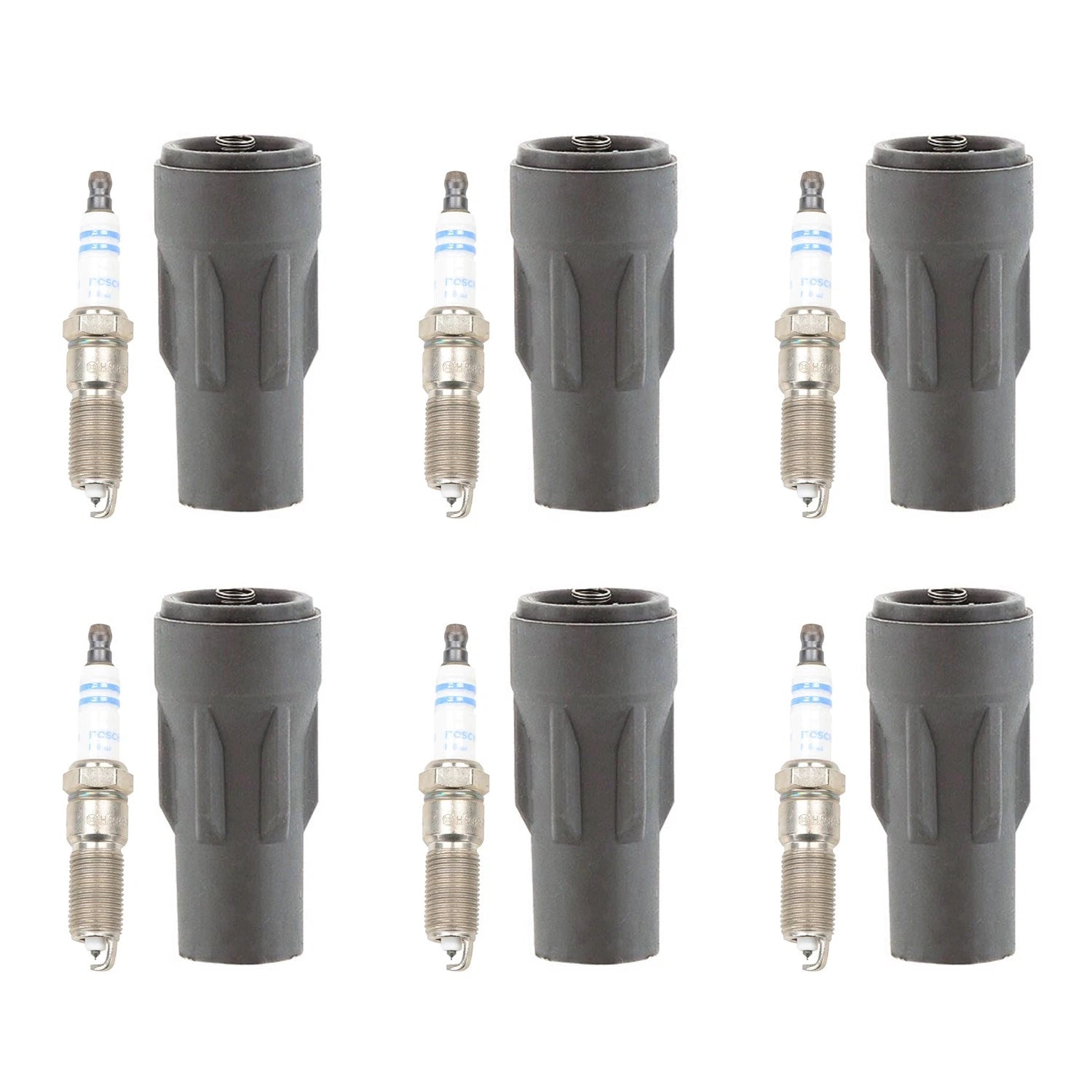 Set of 6 Bosch Platinum Spark Plugs & Denso Coil Boot Kit for Charger Sebring (2001–2010)