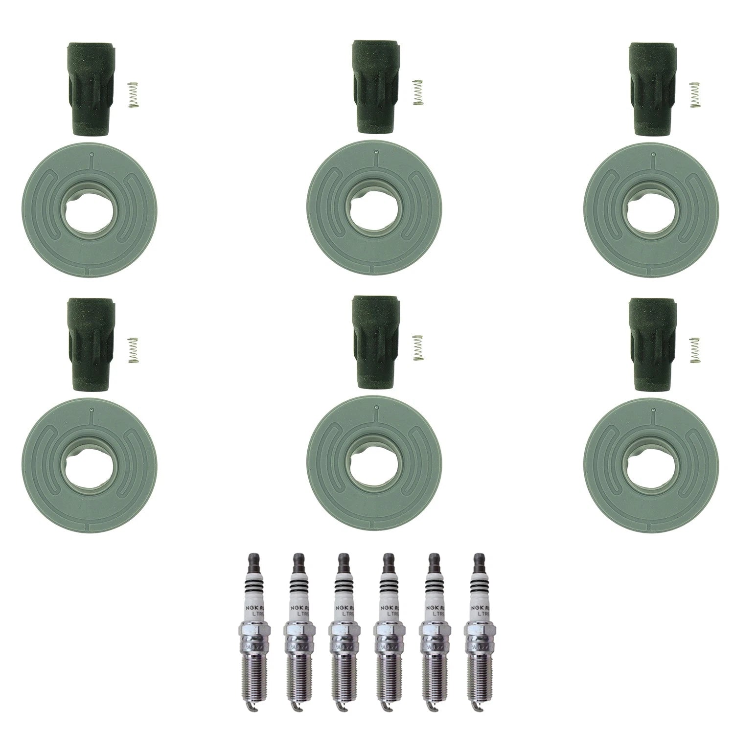 Set of 6 NGK Ruthenium HX Spark Plugs & Coil Boots for Edge Fusion Taurus
