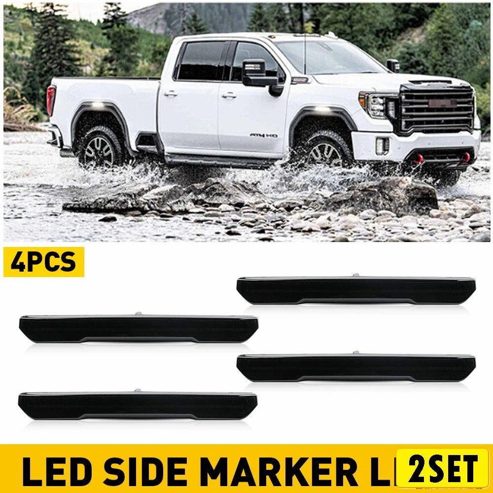 2X Smoke Lens White LED Side Marker Fender Lights for GMC Sierra HD 2500 (2020–2023)