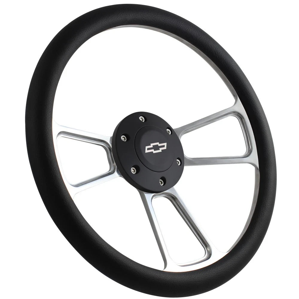 14" Billet Aluminum Polished 5 Hole Steering Wheel with Black Horn for Chevy (2007–2018)