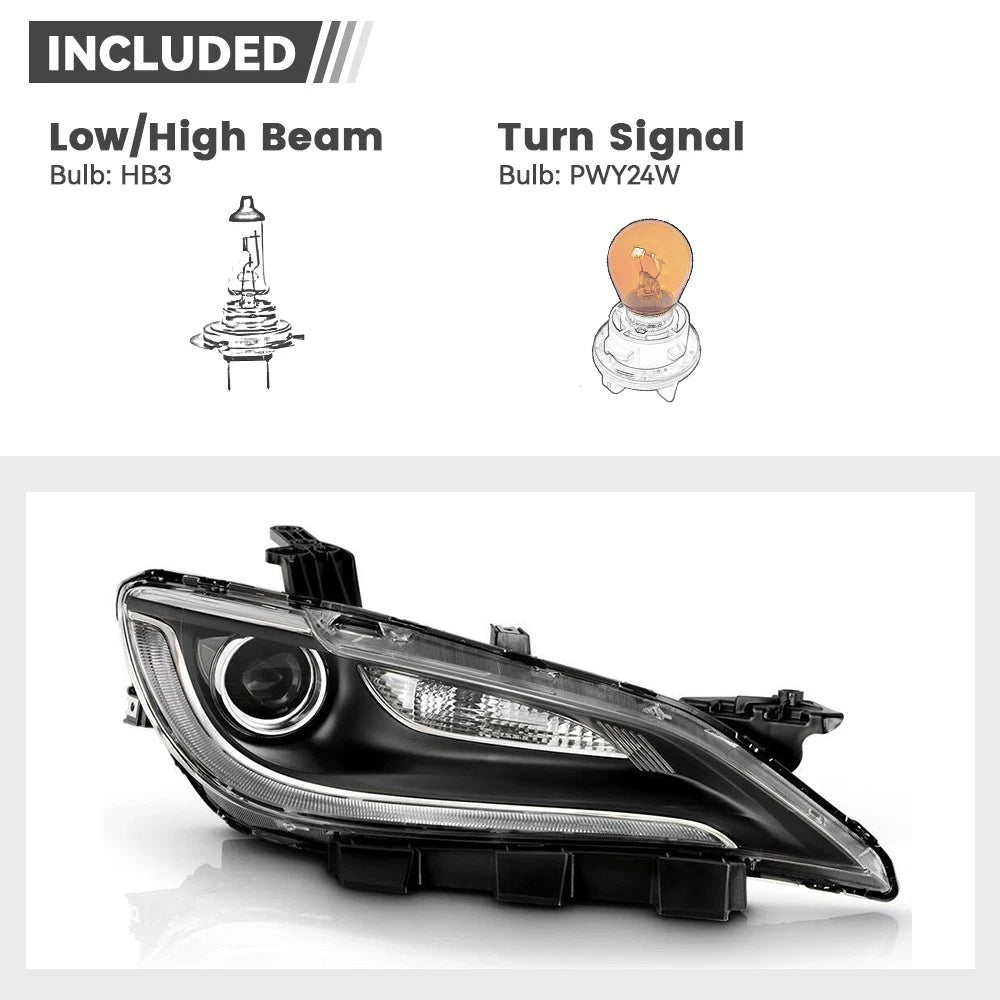 Halogen Headlight Set for Chrysler 200 (2015–2017) w/o DRL, Chrome, Left+Right