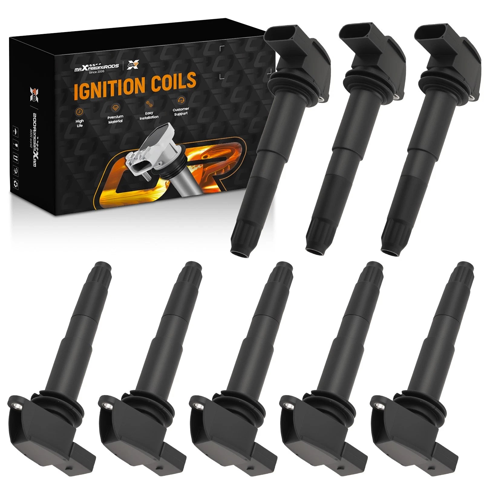 8x Ignition Coils for Porsche Cayenne V8 (2003–2006) 94860210405 Black