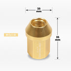 Set of 20 M12X1.5 Gold JDM Closed End Acorn Hex Wheel Lug Nuts + Extension 25mmx35mm