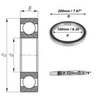 Deep Groove Ball Bearing 6832VV for Scooter Skateboard (160x200x20mm)
