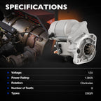 Starter Motor 12V 1KW for Kubota L2050 L225 L2350 L235 (1990–1999)