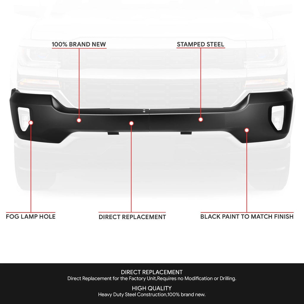 Front Bumper Face Bar for Chevy Silverado 1500 LD (2016–2019) w/ Fog Light Holes