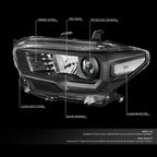 Projector Headlights for Toyota Tacoma (2016–2020) - Black Housing, Clear Corner