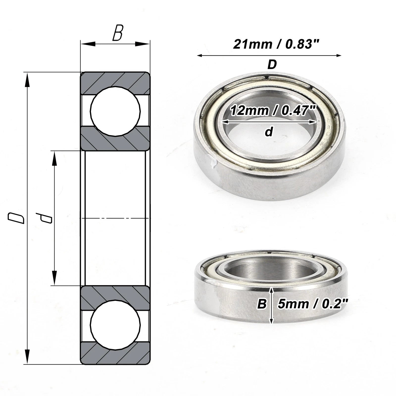 6801ZZ Deep Groove Ball Bearing for Scooter Skateboard Wheel (12x21x5mm)