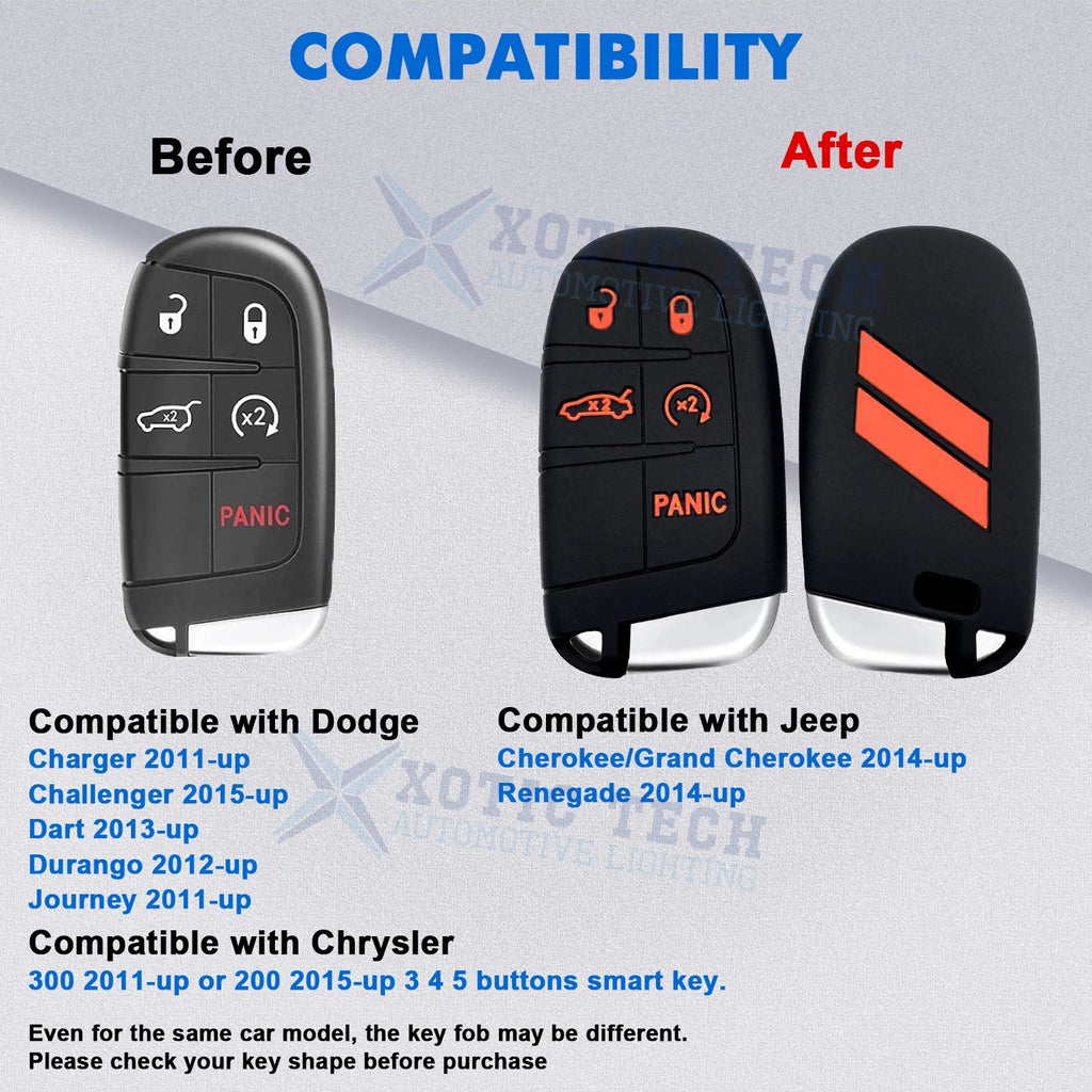 Silicone Remote Key Fob Shell Cover for Jeep Chrysler Dodge (2014-2019)