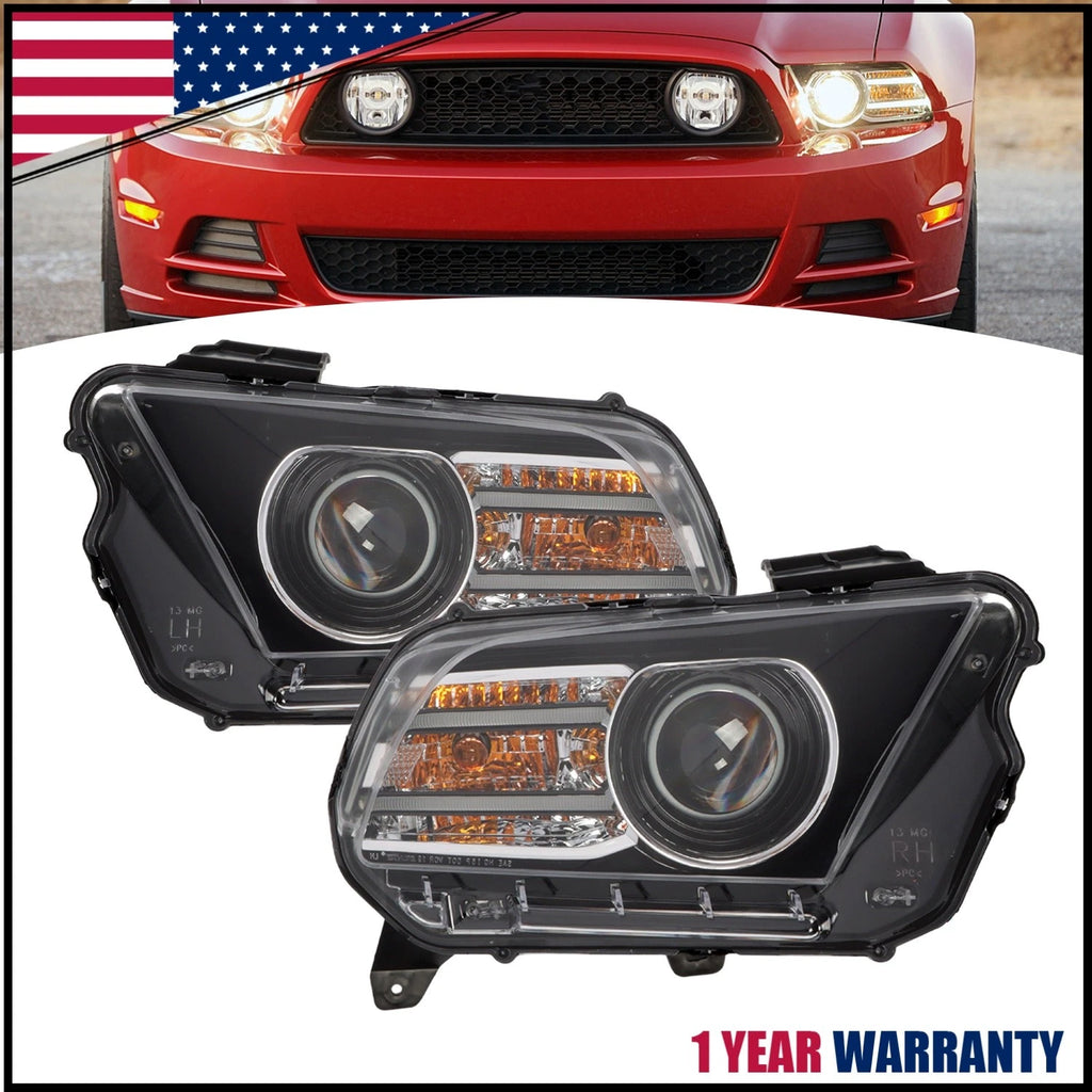 Headlight Pair for Ford Mustang (2013–2014) Black Projector w/LED DRL HID/Xenon