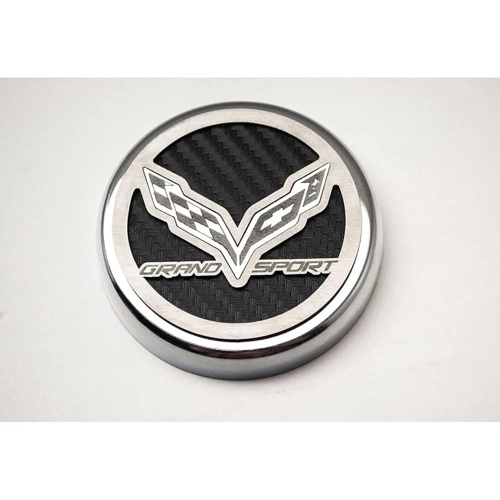 Chrome Cap Covers Kit w Garnet Red Inlay and Flags for 2016-2019 Corvette GS