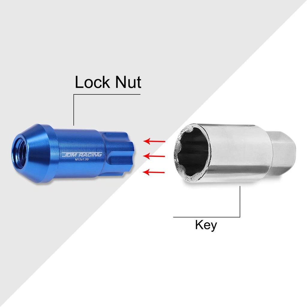 20Pc M12X1.5 Blue JDM Open End Aluminum Spline Wheel Lug Nuts + Lock Key
