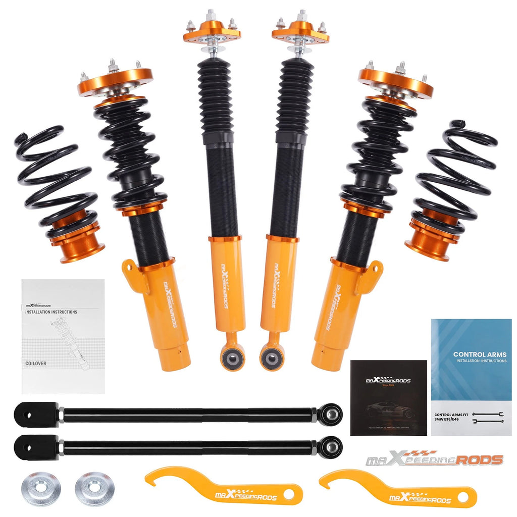 Coilovers Suspension Spring + Rear Control Arms Kit for BMW E46 325i 330i (2001–2005)