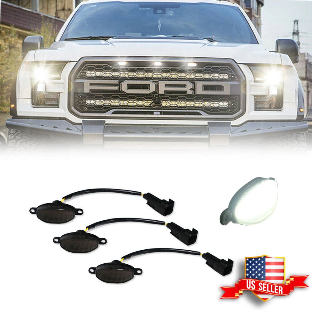 Set of 3 White LED Front Grille Running Lights for Ford Raptor (2010–2014)