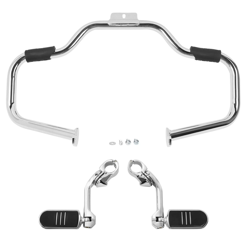 Chrome Mustache Engine Guard Bar Footpegs Mount for Harley Softail (2000–2017)