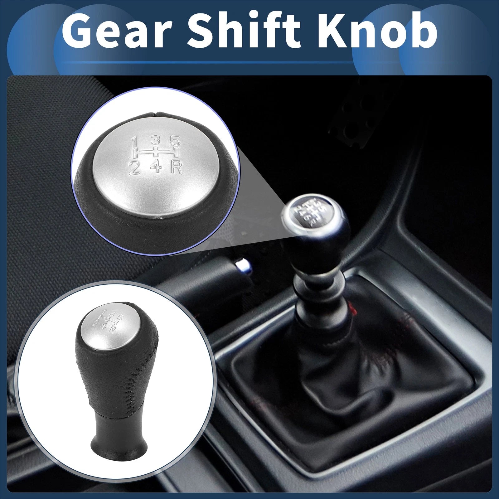5 Speed Gear Shift Knob for Honda Accord (2003–2008) Black Silver Tone