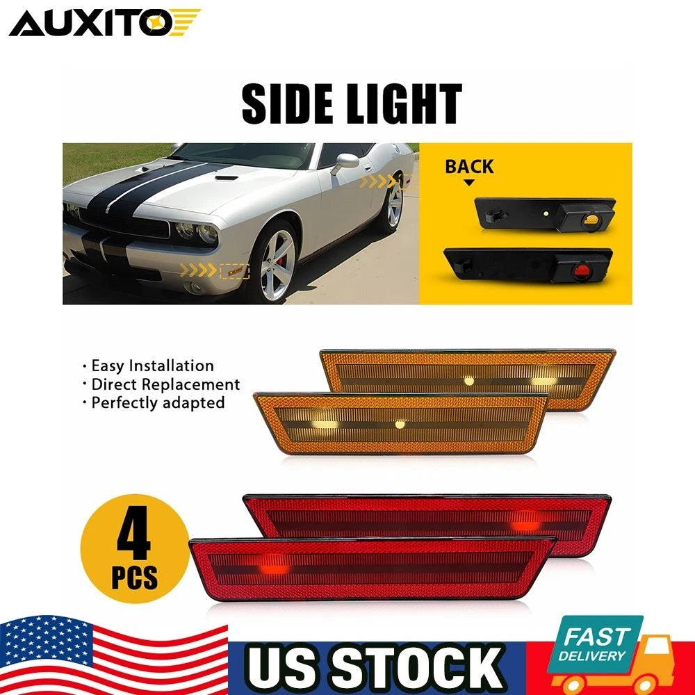 Smoked LED Front + Rear Side Bumper Marker Lights for Dodge Challenger (2008–2014)