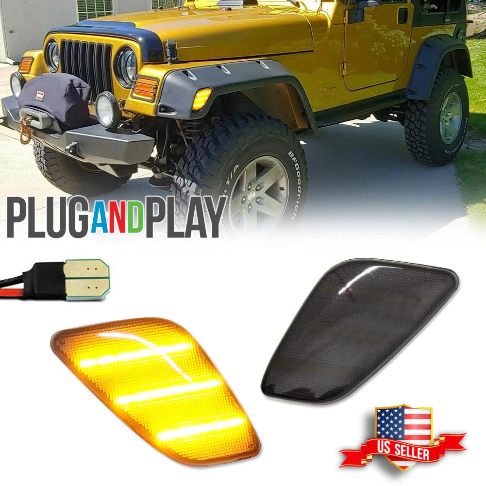 2X Smoked Amber LED Front Fender Side Marker Lights for Jeep Wrangler (1997–2006)