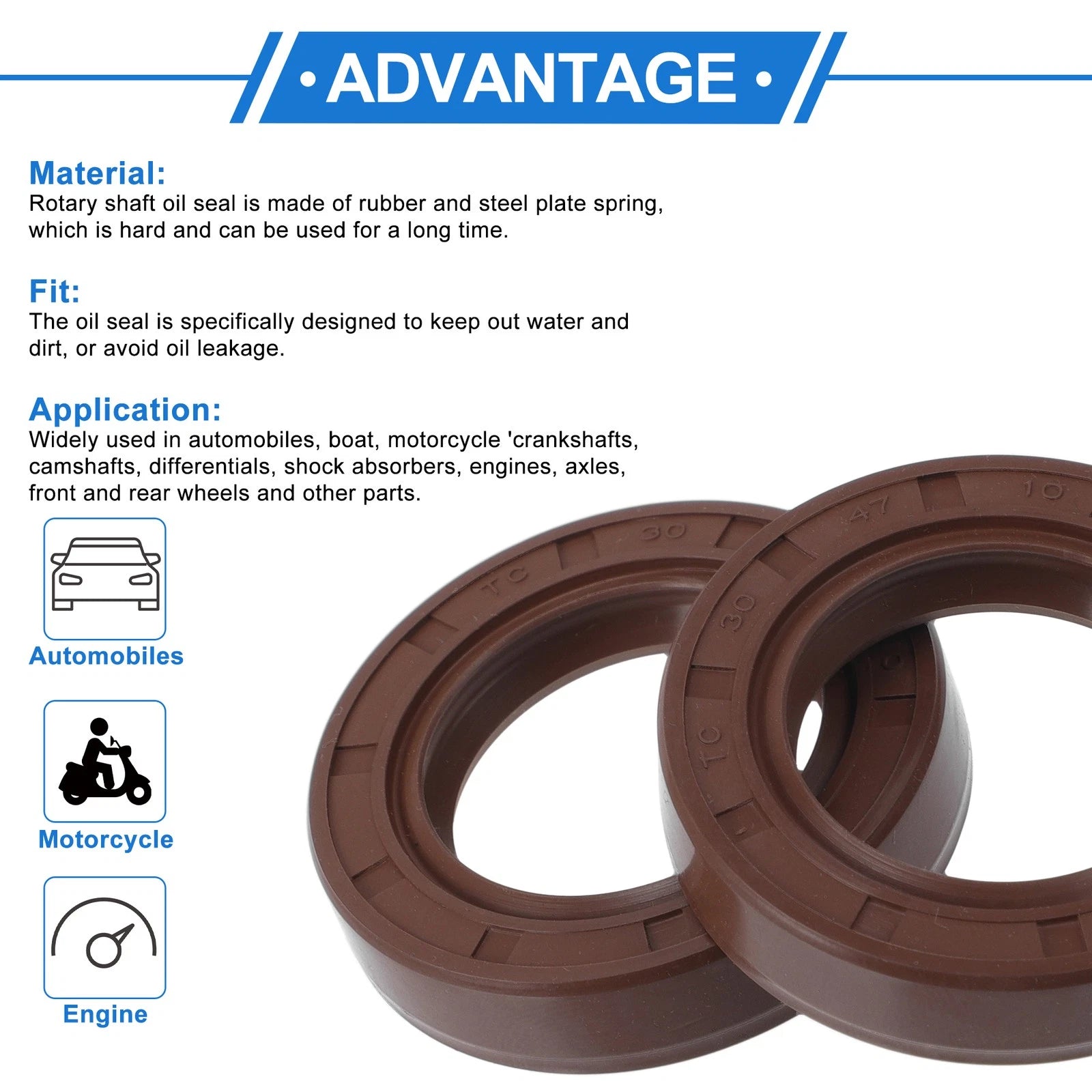 2X Oil Seal Rotary Shaft Seal FKM Rubber 30x47x10mm for Various Models 