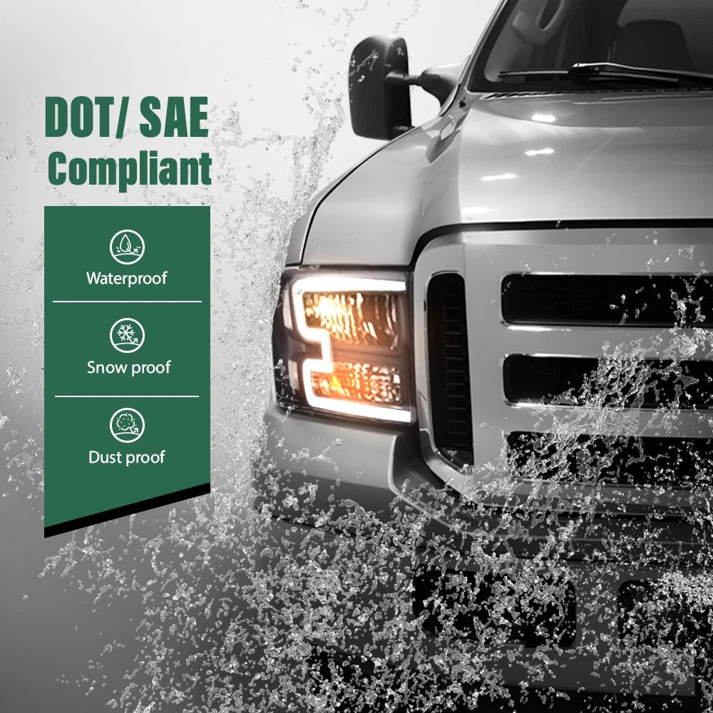 Black LED DRL Headlights for Ford F250 F350 Super Duty (2005–2007)