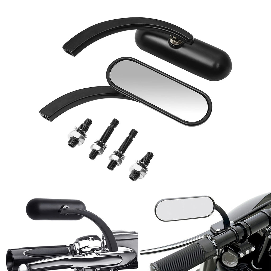 Black Mini Oval Rear View Mirrors for Harley Sportster Dyna (2004–2023)