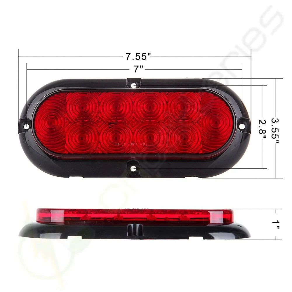 4X 6" Red Oval Surface Mount LED Turn Brake Stop Tail Light for Truck Trailer RV