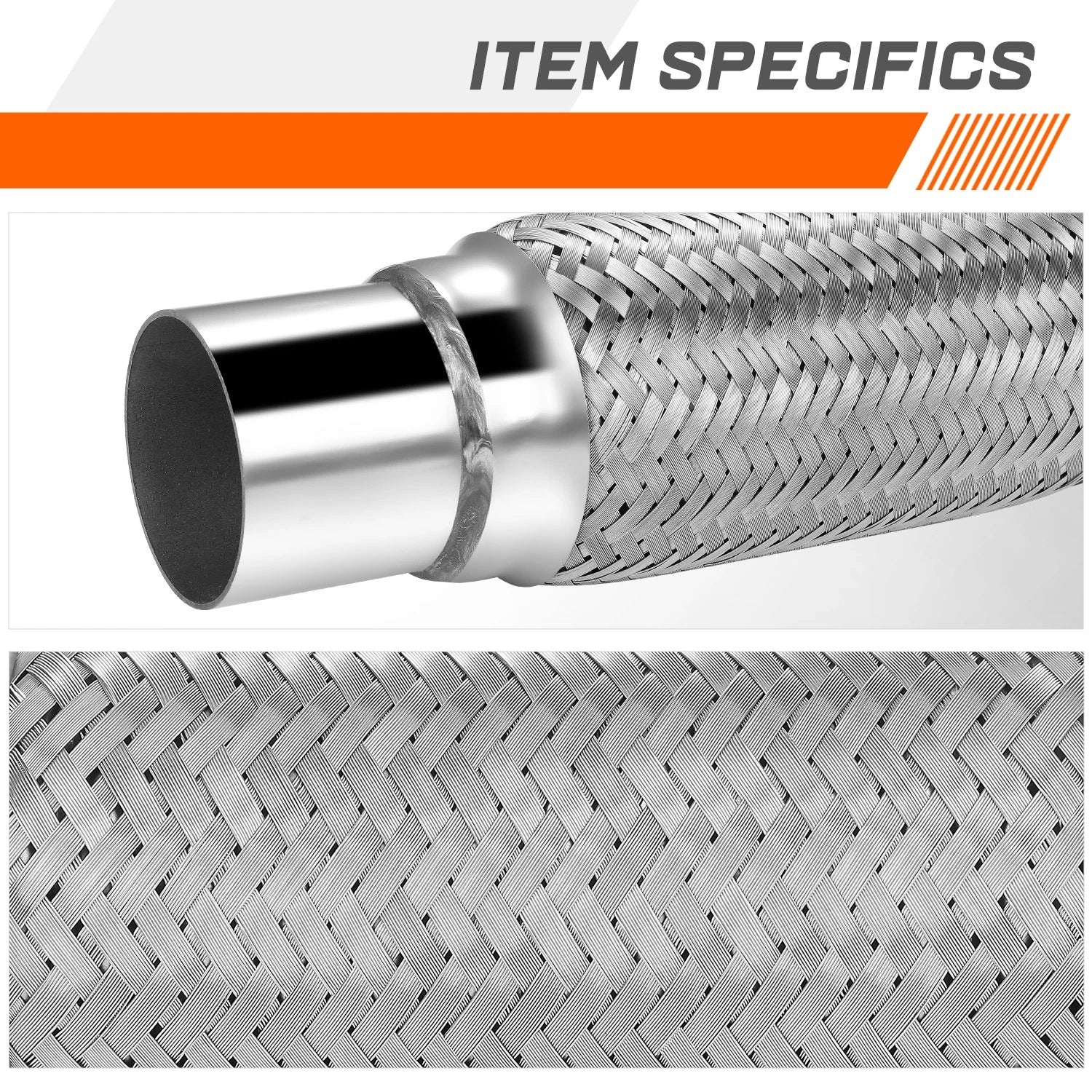 12" Length 2.5"OD Double Braid Stainless Steel Flex Tube Exhaust Pipe