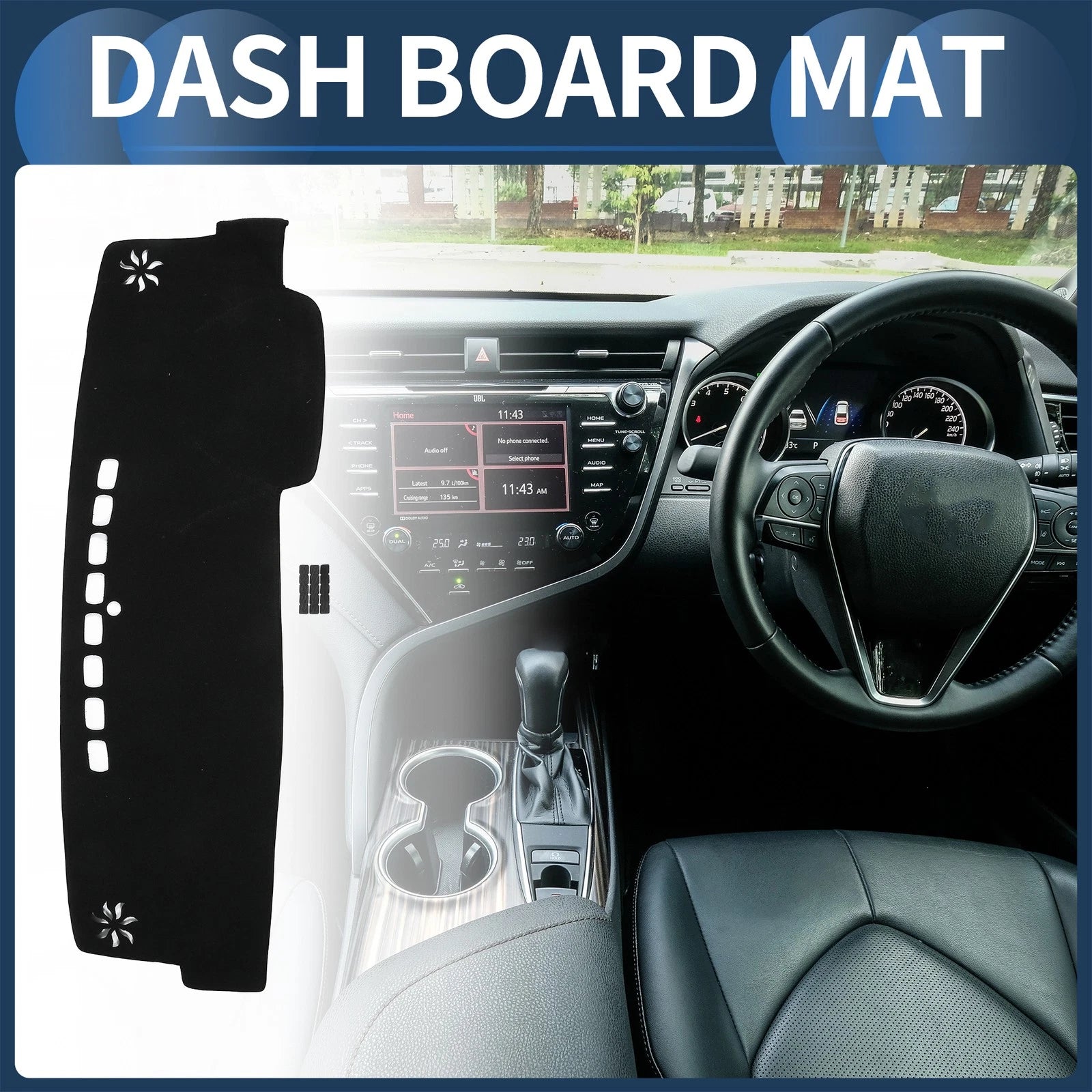 Dashboard Dash Cover Mat for Toyota Camry XV70 (2018–2023) Black Set of 1