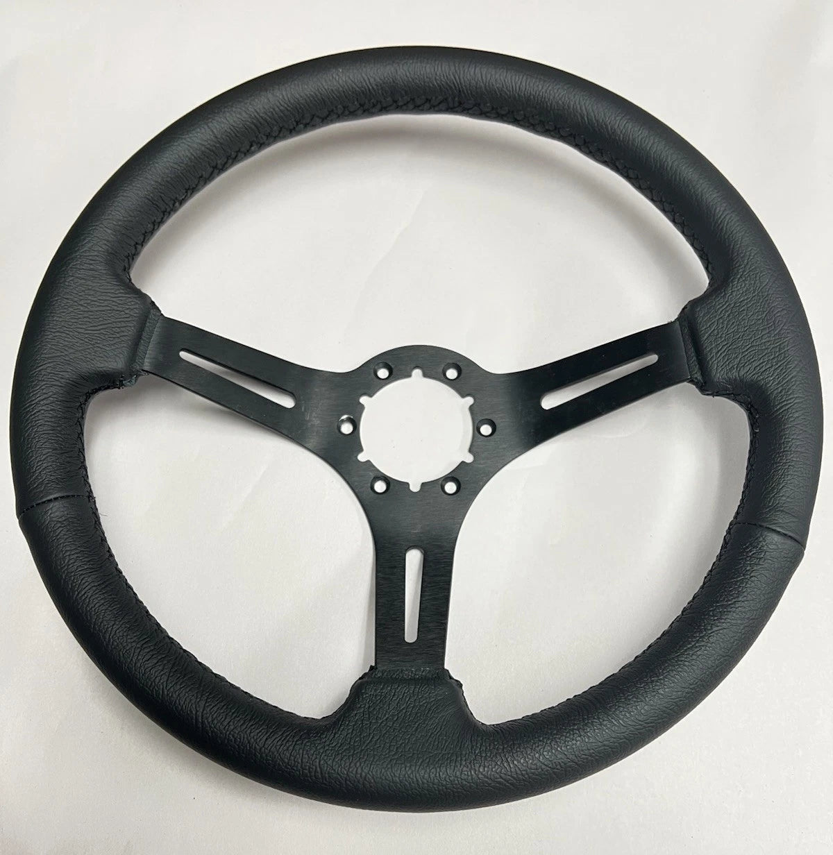 Steering Wheel 14 Inch Black Leather Slotted 6 Hole for Universal Use (—)