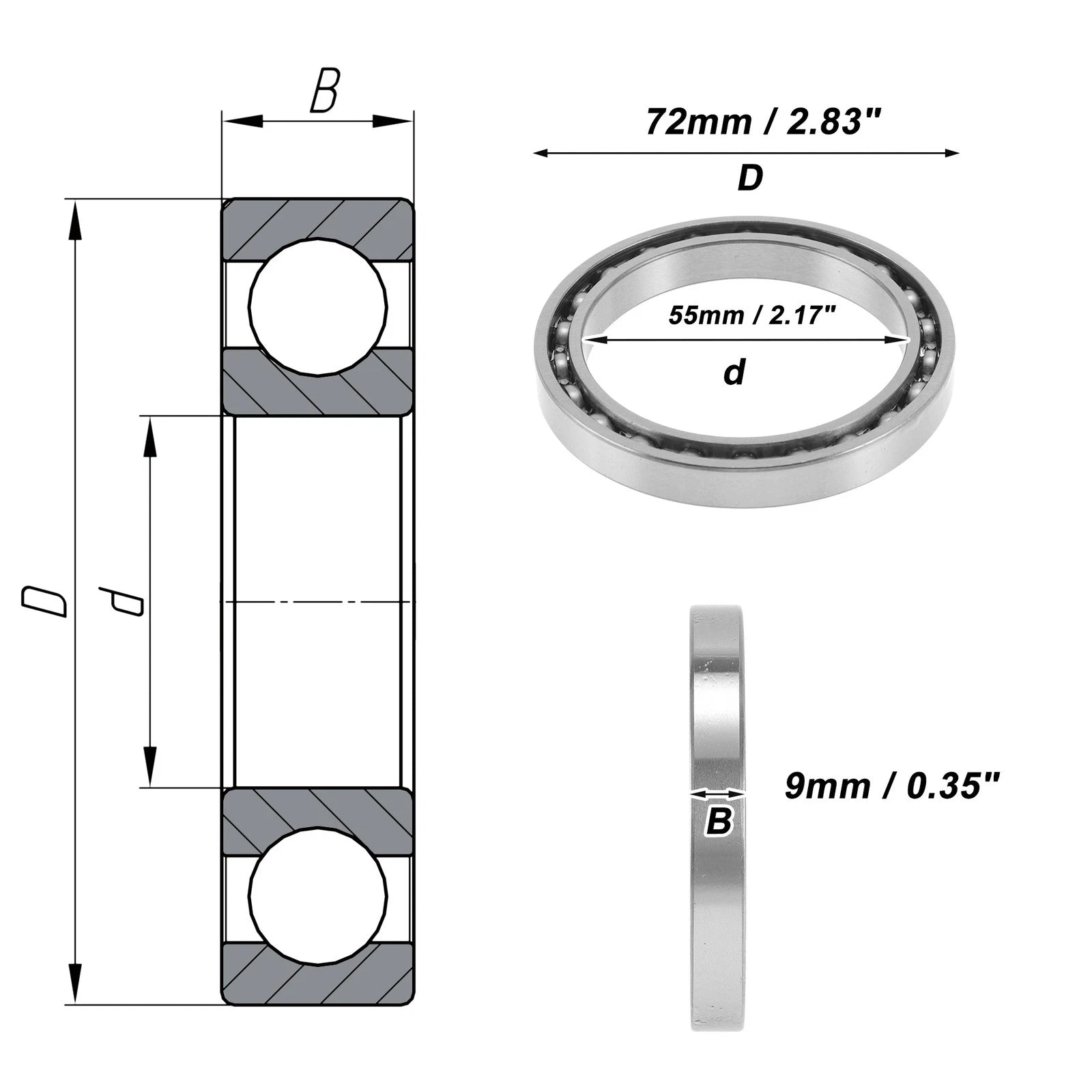 Deep Groove Ball Bearing 55x72x9mm for Scooter Skateboard (6811)