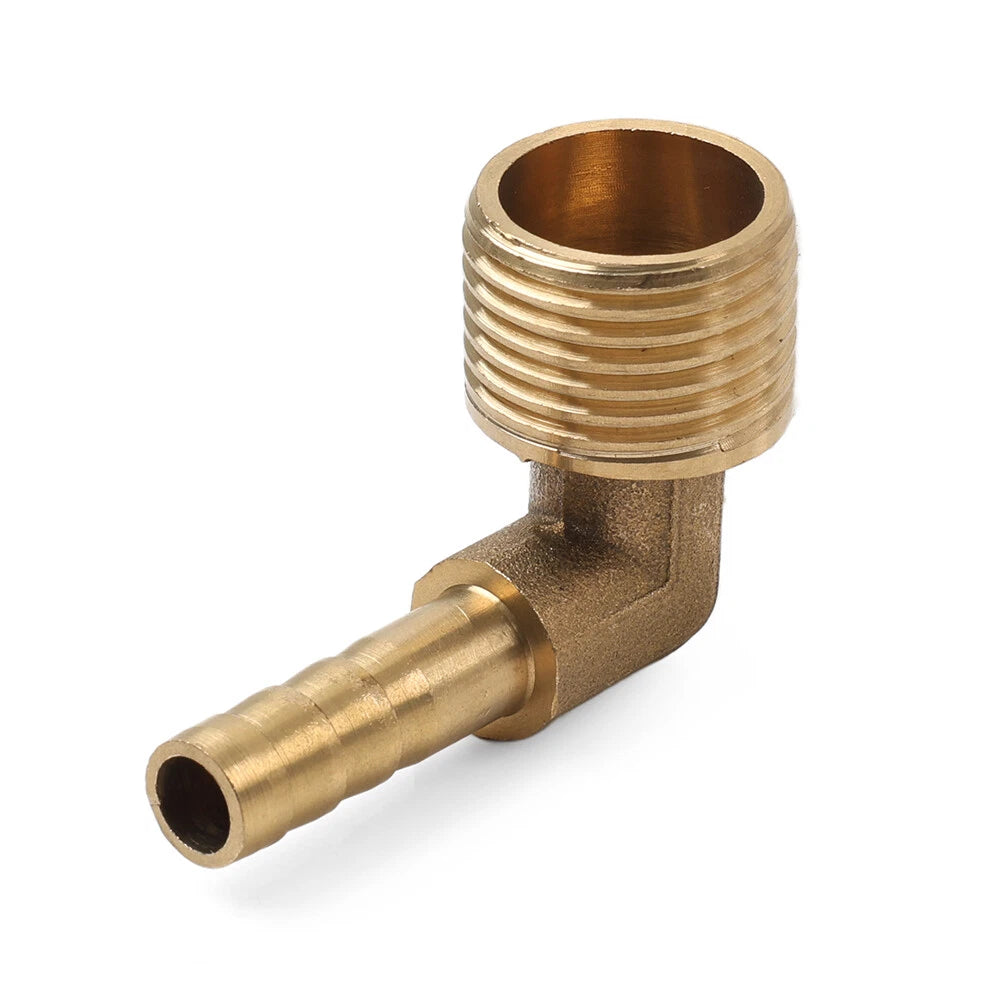90 Degree Brass Barb Hose Fitting 8mm x 1/2G Male Pipe