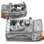 LED DRL Bumper Headlights for Ford F150/F250/F350 (1992–1996) Chrome Amber