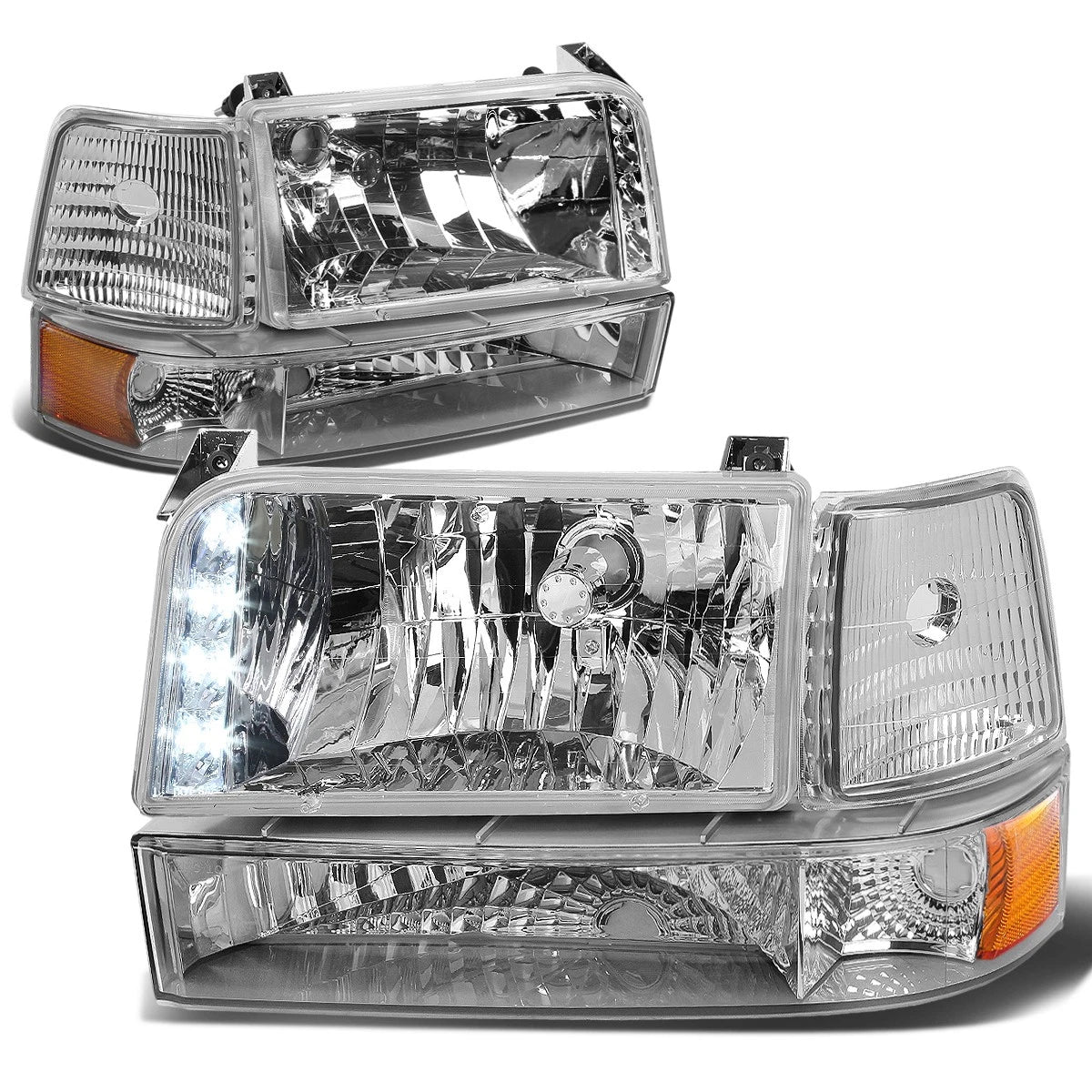 LED DRL Bumper Headlights for Ford F150/F250/F350 (1992–1996) Chrome Amber