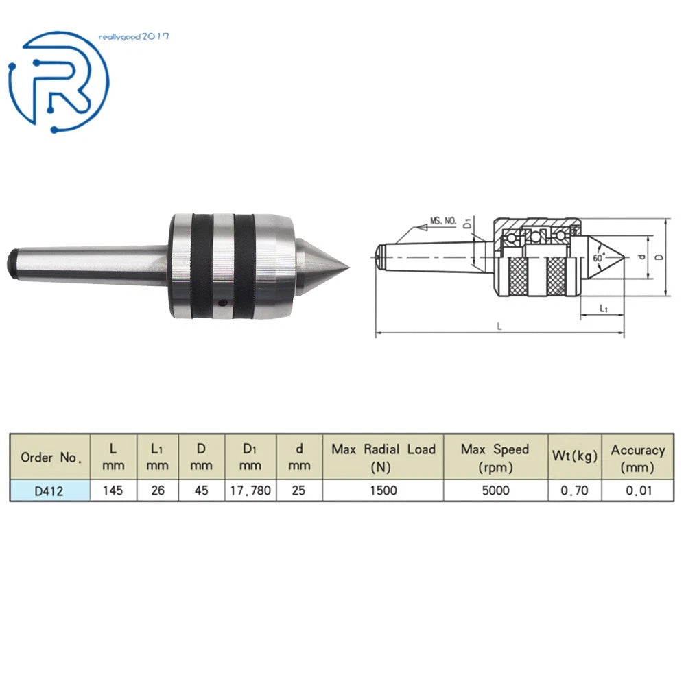 MT2 Live Center for Lathe Milling Chuck (Morse Taper Triple Bearing)