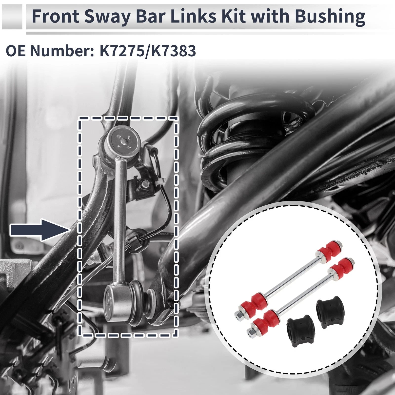 Set of 2 Front Stabilizer Bar Links with Bushings for Dodge Ram 1500 (No.K7275)