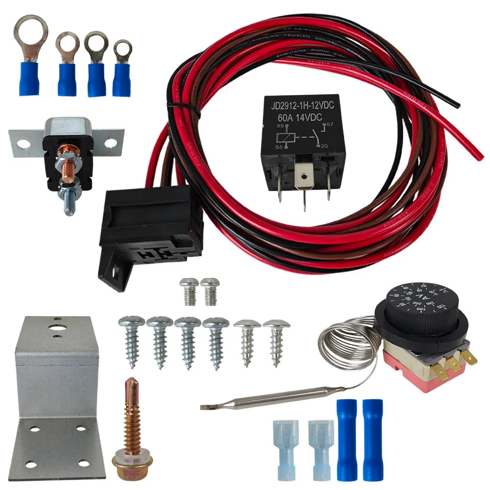 Adjustable Electric Radiator Fan Thermostat Control Relay Wire Kit for Car Truck