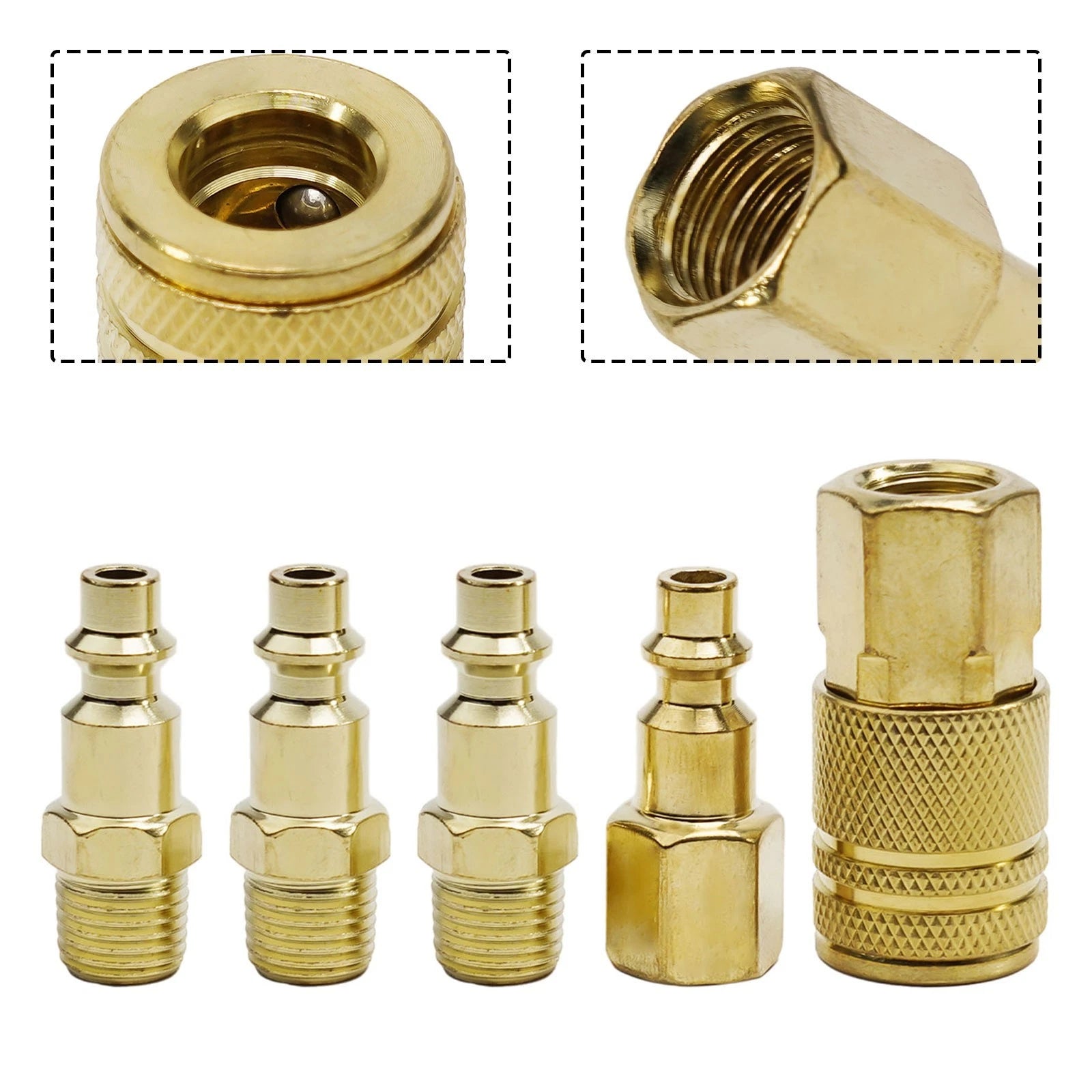 Set of 5 Brass Quick Coupler Air Hose Line End Connectors 1/4" for Compressor