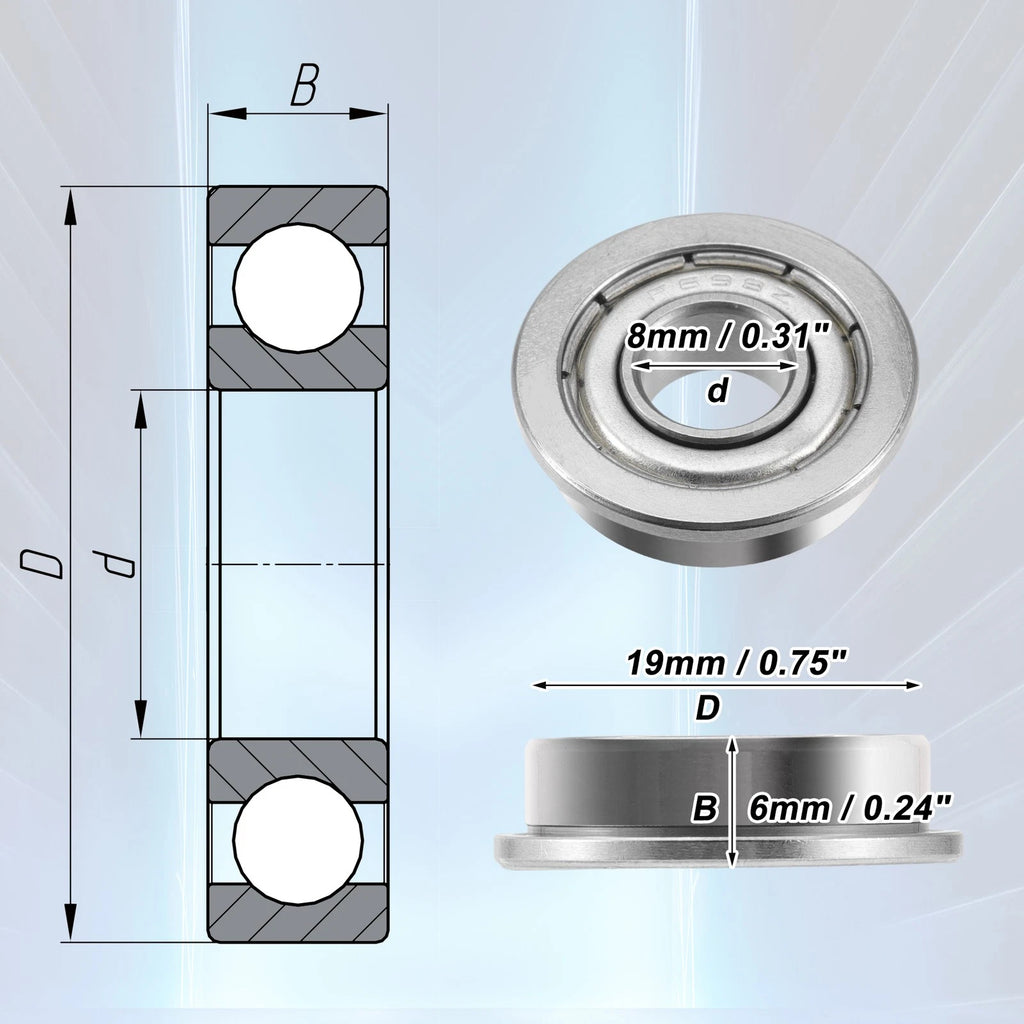 Set of 10 F698ZZ Flanged Bearings for Various Applications 