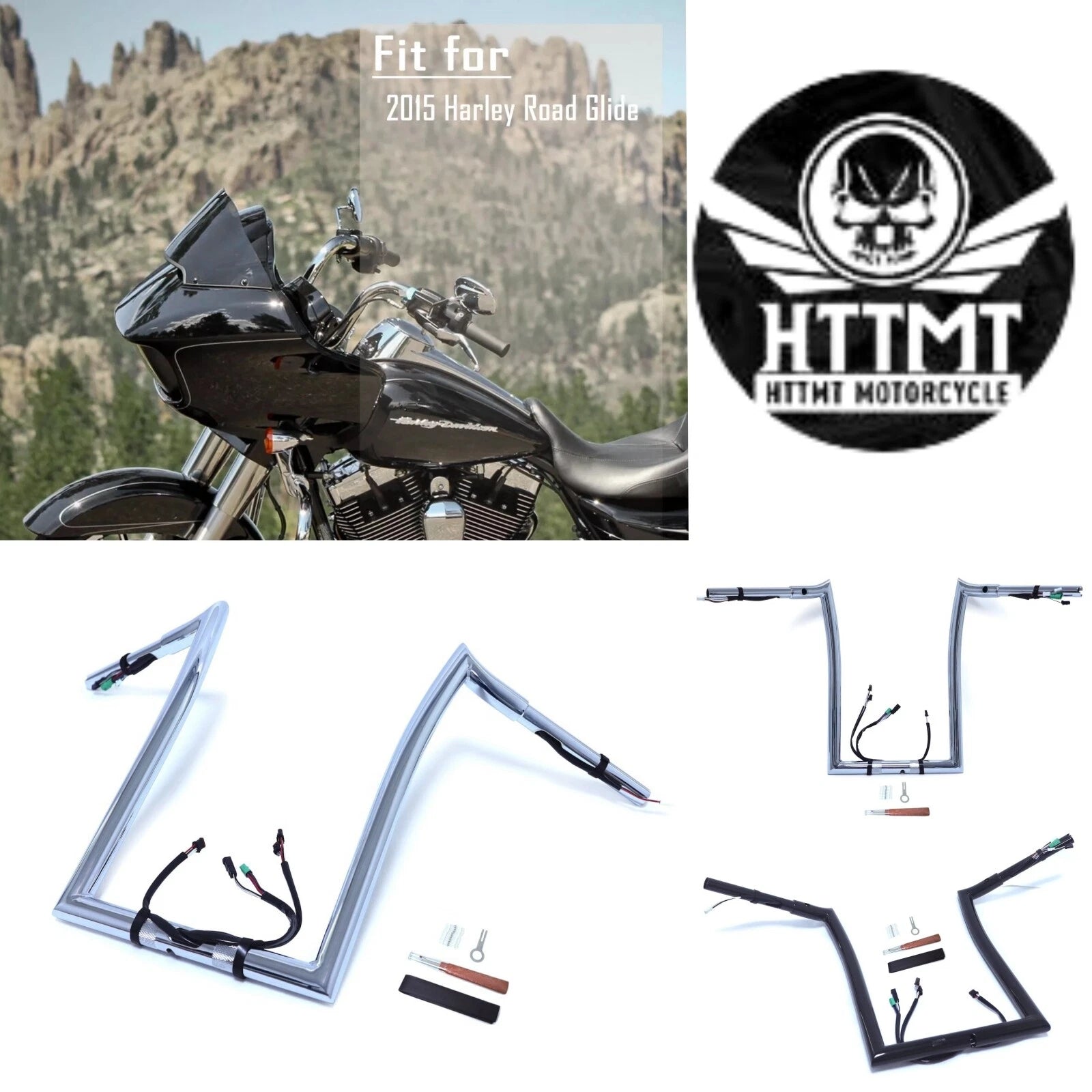 Prewired Handlebar 1.25" for Harley Road Glide (2015) 12" 14" 16" RISE