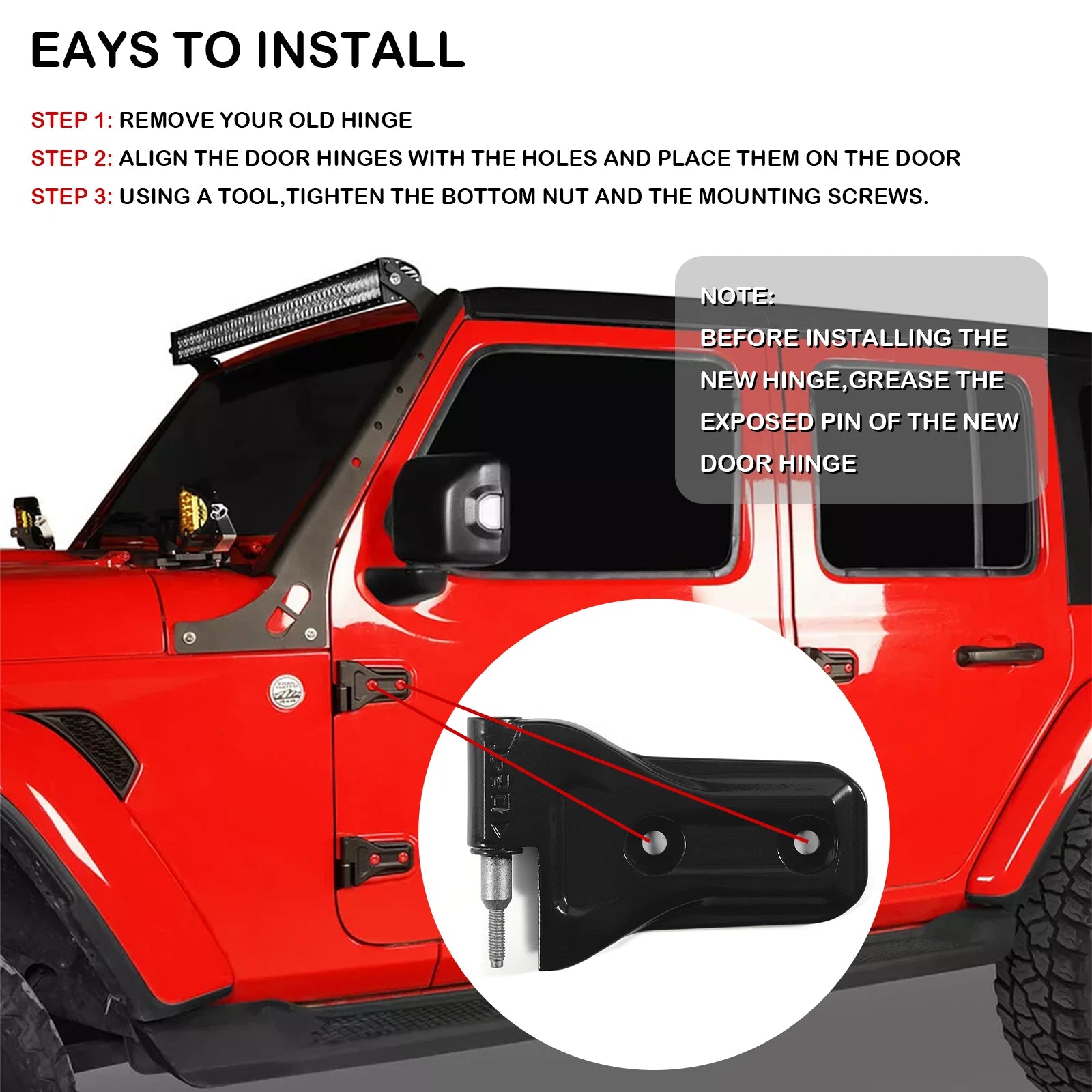 16X Door Hinges for Jeep Wrangler JL (2018–Present) Powder Coat